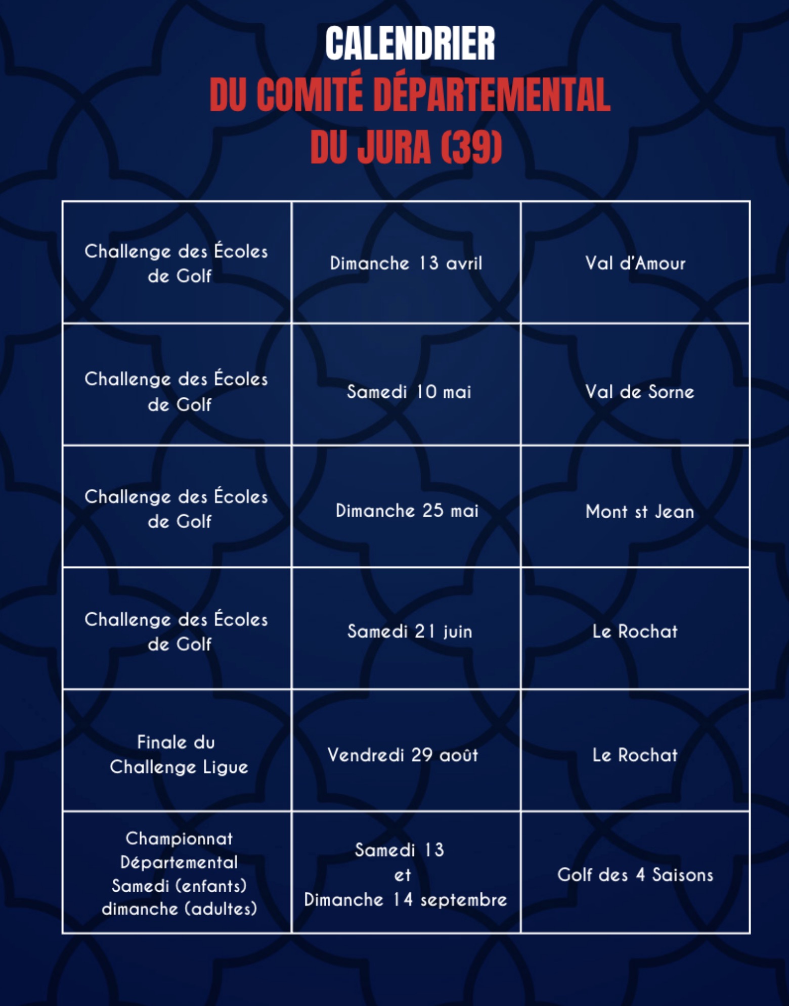 calendrier départemental